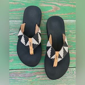 Reef Womens Size 8 Spring Woven Flip Flops Sandals Black Beige Brown Slippers